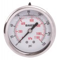 Baker AHNC Series Liquid Filled Pressure Gauge, 0 to 160 psi/0 to 1100 kPa, 2.5&amp;quot; dial, &amp;frac14;&amp;quot; NPT back, SS housing-