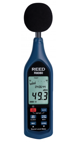REED R8080 Sonom&amp;egrave;tre enregistreur avec diagramme &amp;agrave; barres, 30 &amp;agrave; 130 dB-